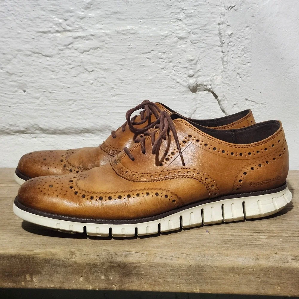 Cole Haan Zerogrand Wingtip Oxford Mens British Tan Leather Brogue Shoes Size 11